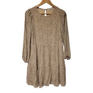 Abercrombie & Fitch Cheetah Print Tiered Dress Women's XS Balloon Sleeve Pockets